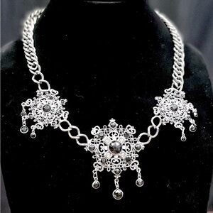 Pewter tone black rhinestone drippy toggle necklace​​​​